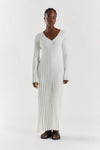 V-Neck Knitted Midi Dress with Sleeves