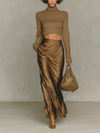 Golden-Brown Knit Turtleneck Top