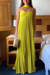 Off-the-Shoulder Maxi Dress with Lacing and Pleated Skirt
