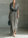 Pleated Long Dress with Belt