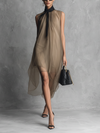 Lightweight Two-Tone Khaki and Brown Chiffon Sleeveless Dress