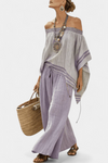 Elegant Off-Shoulder Top and Wide-Leg Striped Pants