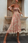 Off-Shoulder Smocked Midi Dress