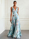 Elegant Tulip Print V-Neck Maxi Dress