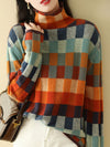 Loose Turtleneck Plaid Knitted Jumper