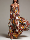 Boho Abstract Multicolor Smocked Bodice Maxi Dress