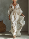 Ivory and Taupe Chiffon Maxi Dress