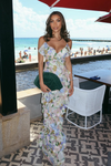 White Ruffle Dress with Leaf Pattern