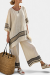 Elegant Black-Striped Linen Top and Flowing Pants