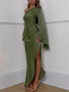 One-Shoulder Bell-Sleeve Maxi Dress