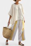 Elegant Yellow Striped Linen Top and Wide-Leg Pants
