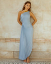 Satin One-Shoulder Pleated Maxi Gown Dress