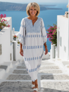 V Neck Long Sleeve Embroidered Maxi Dress