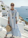 Round Neck Short Sleeve Striped Maxi Dress