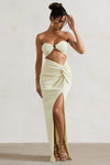 Ecru Strapless Maxi Dress with Cutouts and Twist
