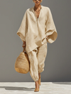 Light Khaki Asymmetrical Minimalist Top and Jogger Pants Set