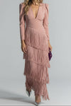 Elegant Dress with Fringe Sleeves