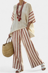 Elegant Rustic Striped Top and Cream Linen Pants
