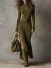 Belted Suede Zip Dress