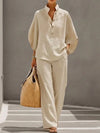 Linen Set with Batwing Sleeves and Wide-Leg Pants
