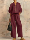 Two-Piece Set Relaxed Style Shirt and Wide Leg Pants