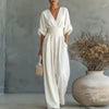 Deep V-Neck Elegant Wide-Leg Jumpsuit