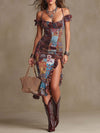Boho-Chic Floral Ruffle Midi Dress