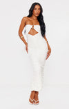 White Fitted Bandeau Dress with Piping