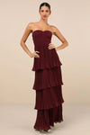 Strapless Layered Ruffle Maxi Dress
