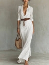 Long Sleeve Lapel Collar Maxi Dress