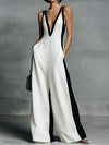 Black and White Color Block Wide Leg Jumpsuit