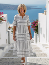 Short Sleeve Striped Tiered Midi Dress
