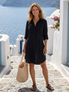 Collared Long Sleeve Button Front Shirt Dress