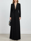 Long Sleeve Skinny Solid Color Deep V-Neck Maxi Dress
