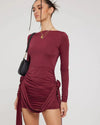 Garnet Red Boat Neck Mini Dress