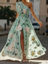 Ruched One Shoulder A-Line Maxi Chiffon Dress