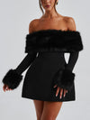 Off-The-Shoulder Mini Dress with Fur Sleeves