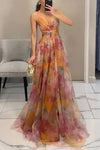 Elegant Printed Maxi Dress with Lacing