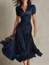 Retro Striped Satin Midi Dress
