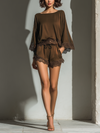 Chocolate Satin Boat Neck Top and Shorts Set