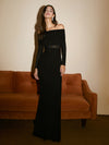 Off-Shoulder Overfold Mesh Maxi Dress