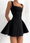 Solid-Colored Pleated Ruffle Mini Dress