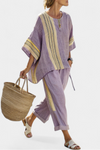 Elegant Lavender Top and Mustard Striped Pants