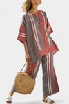Elegant Coral Gray Linen Top and Wide-Leg Pants