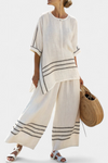 Sophisticated Striped Asymmetrical Top and Bold Pants