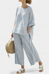 Sophisticated Blue Striped Linen Top and Relaxed Pants