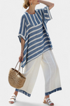 Sophisticated Blue Striped Top and Hem Detailed Pants