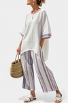 Comfortable Relaxed Blouse and Striped Bamboo Pants