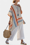 Sophisticated Asymmetrical Blouse and Wide-Leg Linen Pants