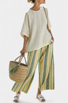 Sophisticated Top and Striped Linen Pants
